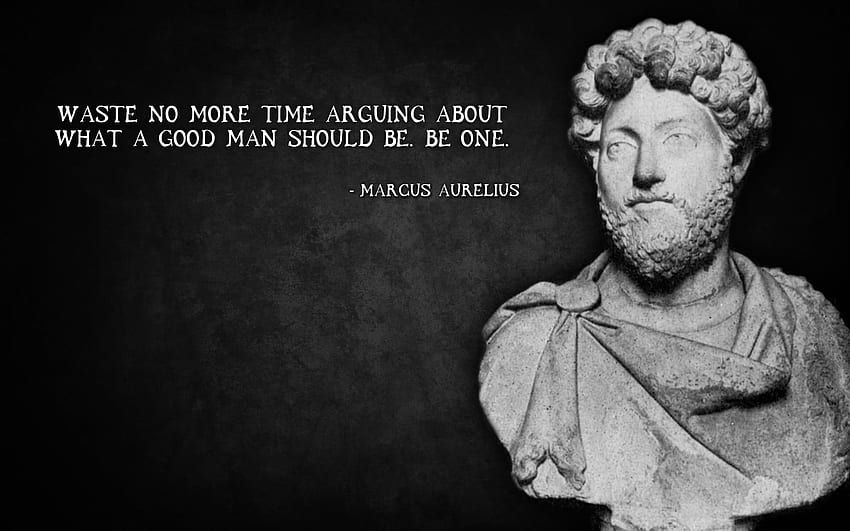 Patung kepala Marcus Aurelius dengan overlay teks, kutipan, Stoicisme Wallpaper HD