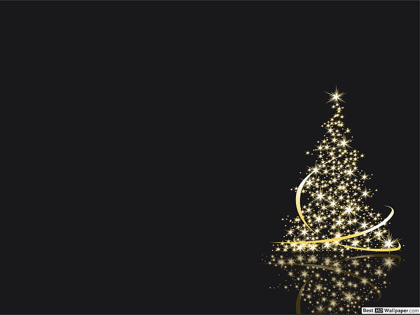 Pohon Xmas emas abstrak dengan latar belakang hitam, Apple Natal Wallpaper HD