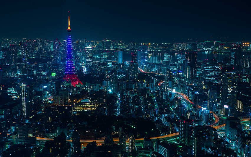 Tokyo Kulesi, Gece Manzaraları, TV Kulesi, Tokyo, Shiba Koen Bölgesi, Nippon Television City, Minato, Japonya, Asya İçin Çözünürlükle . Yüksek Kalite, LoFi Tokyo HD duvar kağıdı