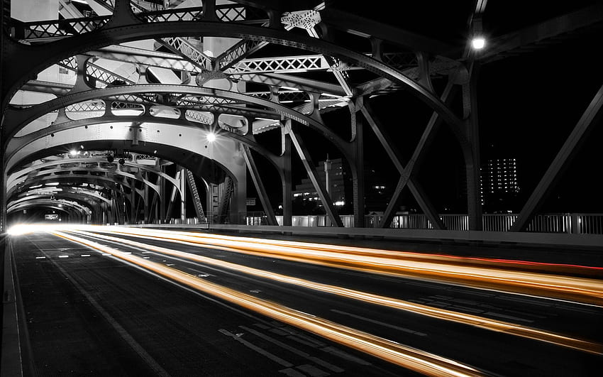 Cities, Night, Road, Movement, Traffic, Bridge HD wallpaper