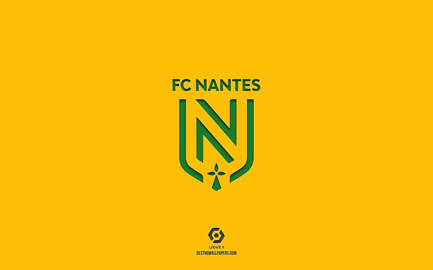 FCナント、黄色の背景、フランスのサッカーチーム、FCナントのエンブレム、リーグ・アン、ナント、フランス、サッカー、FCナントのロゴ 高画質の壁紙