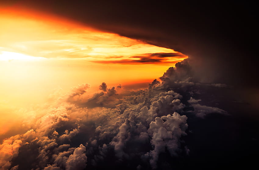 plano de fundo, incrível, épico, nuvem de tempestade, paisagem nublada, laranja, avião, luz, céu, pôr do sol, nuvem, escuro, céu, nuvem de tempestade, plano de fundo, nascer do sol. Legal papel de parede HD