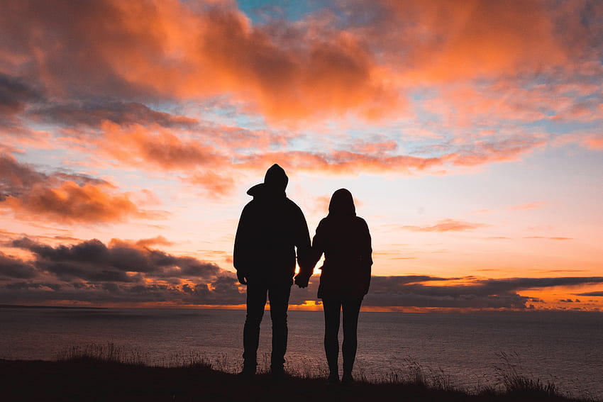 Sunset, Sky, Love, Couple, Pair, Silhouettes HD wallpaper