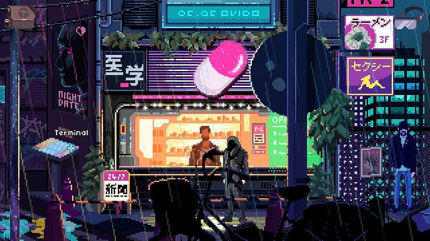 Ricardo Juchem - artistas Cyberpunk neon night pixel papel de parede HD