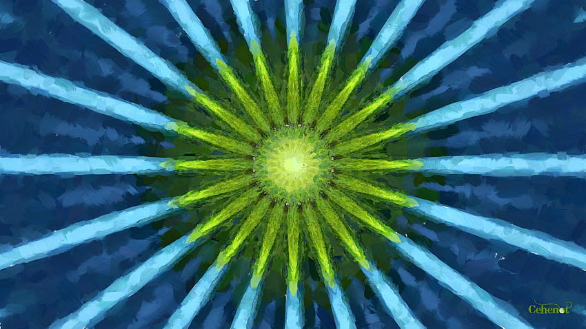 Kiwi flower, blue, by cehenot, art, painting, abstract, pictura, green, texture HD wallpaper