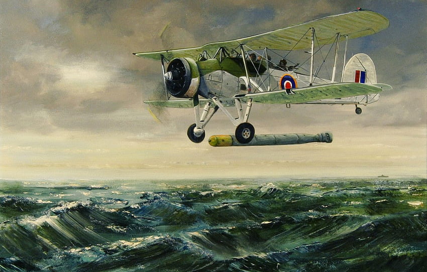 war, art, airplane, painting, aviation, ww2, Fairey Swordfish for , section авиация HD wallpaper