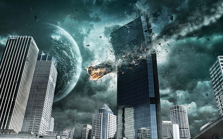 Ciudad destruida por extraterrestres ultra . de la ciudad, ciudad rota, , destrucción de la tierra fresca fondo de pantalla