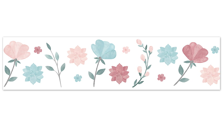 Borde de colección rosa y azul floral pop, borde de flor azul fondo de pantalla