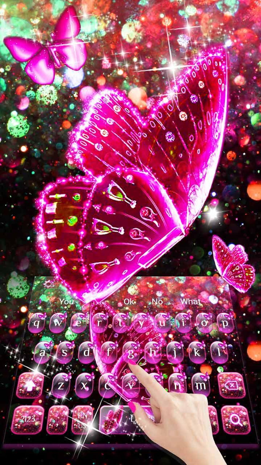 Tema Keyboard Pink Glitter Butterfly untuk Android wallpaper ponsel HD