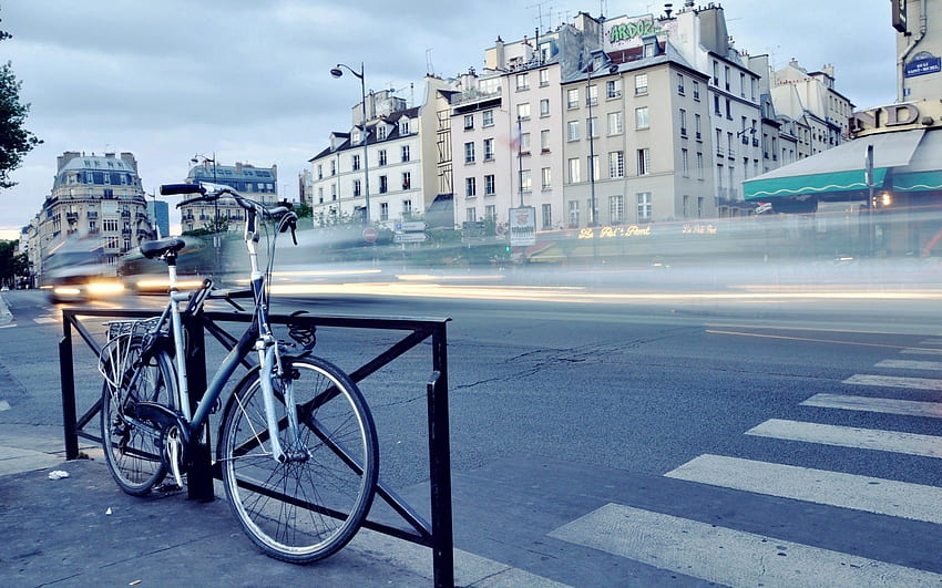 cidades, amanhecer, cidade, edifício, estrada, nevoeiro, rua, bicicleta papel de parede HD