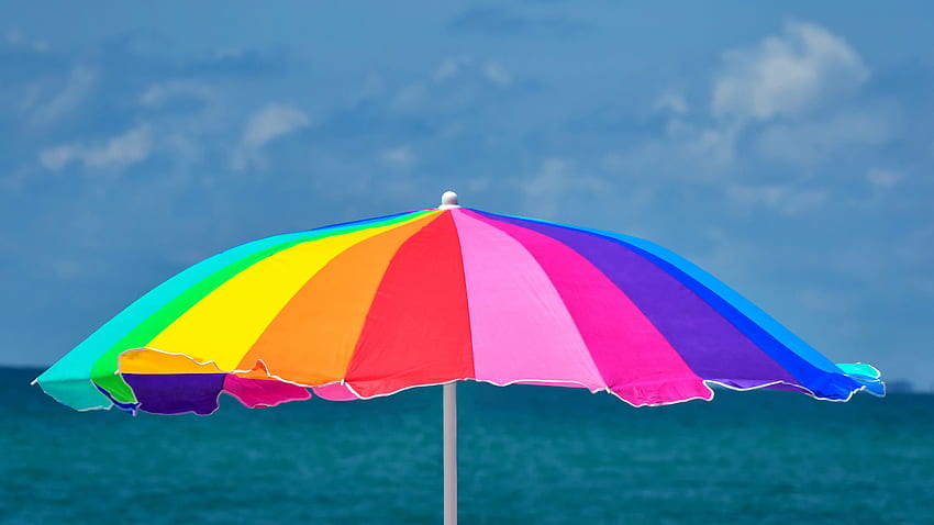 Rainbow Umbrella at Beach HD wallpaper | Pxfuel