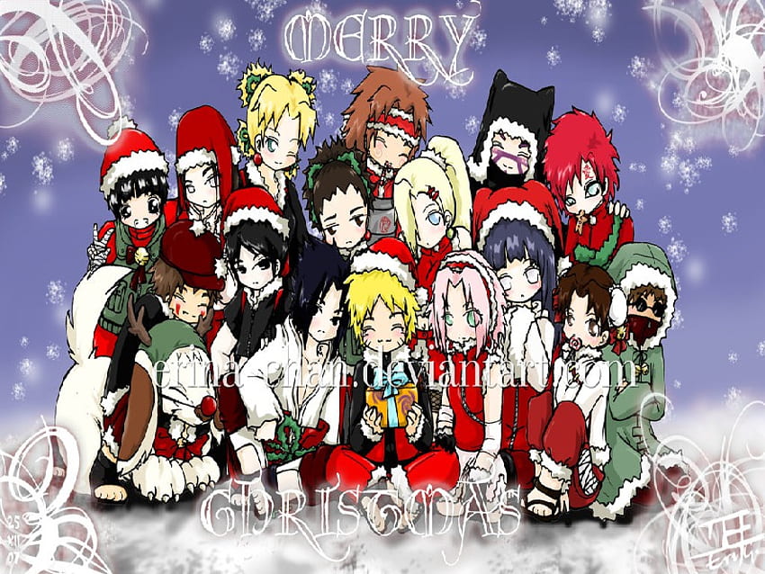 Joyeux Noël Naruto, sasuke, temari, hinata, shino, gaara, neige, sai, kiba, sakura, naruto, tenten, choji Fond d'écran HD