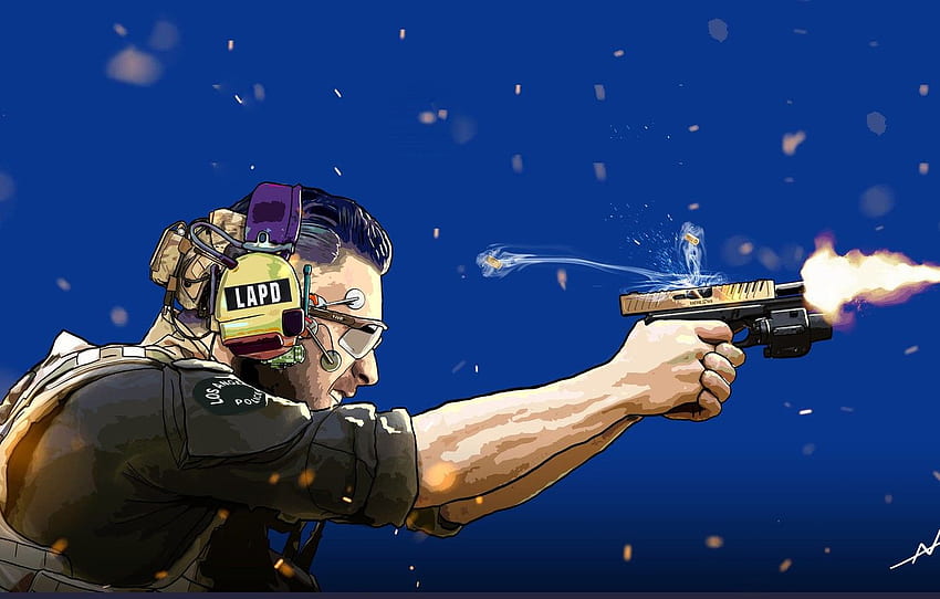 Gun, Art, Shot, COP, Cyberpunk, Officer, The LAPD HD wallpaper