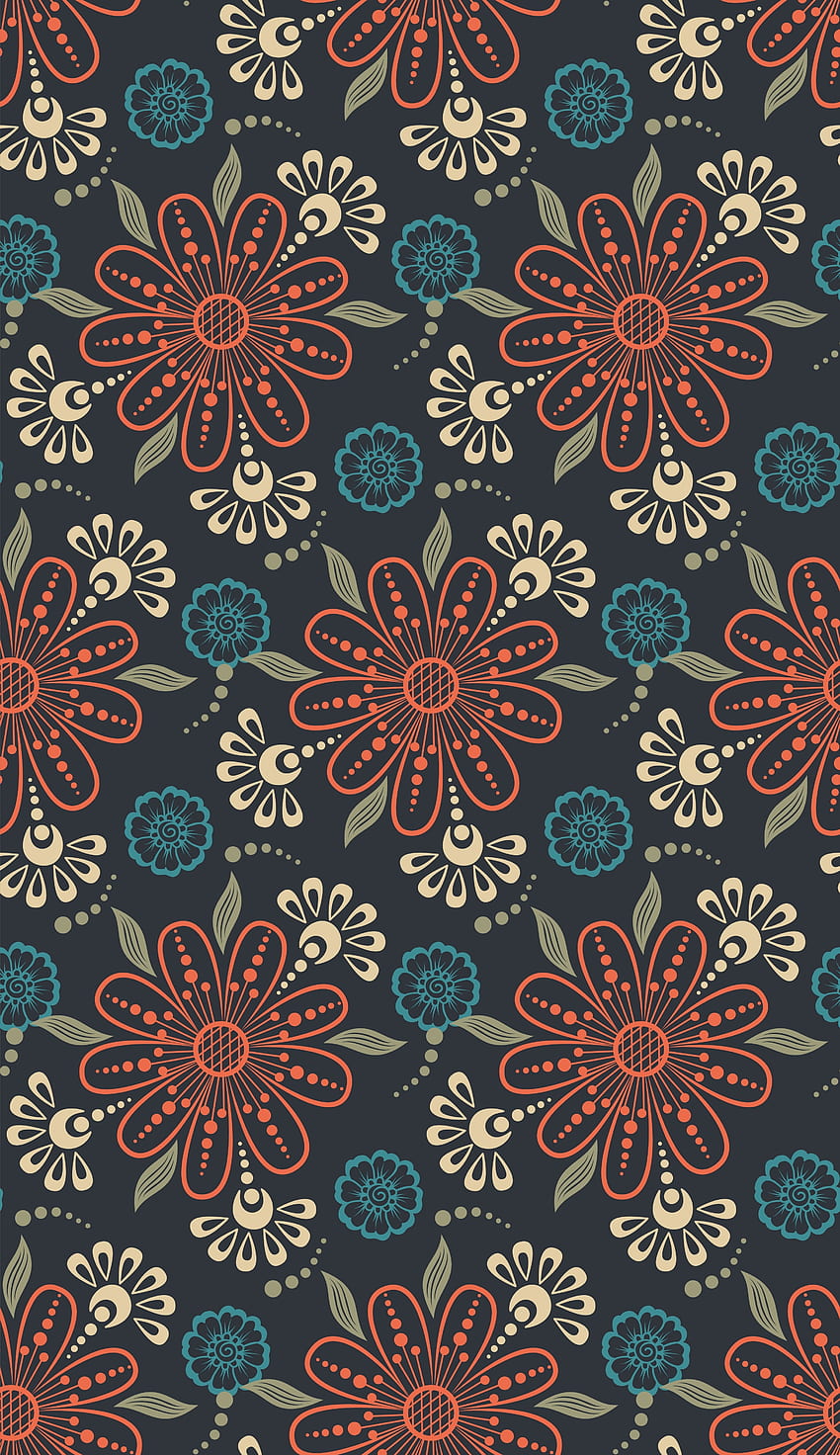 Pattern, floral, orange-blue flowers, abstract HD phone wallpaper