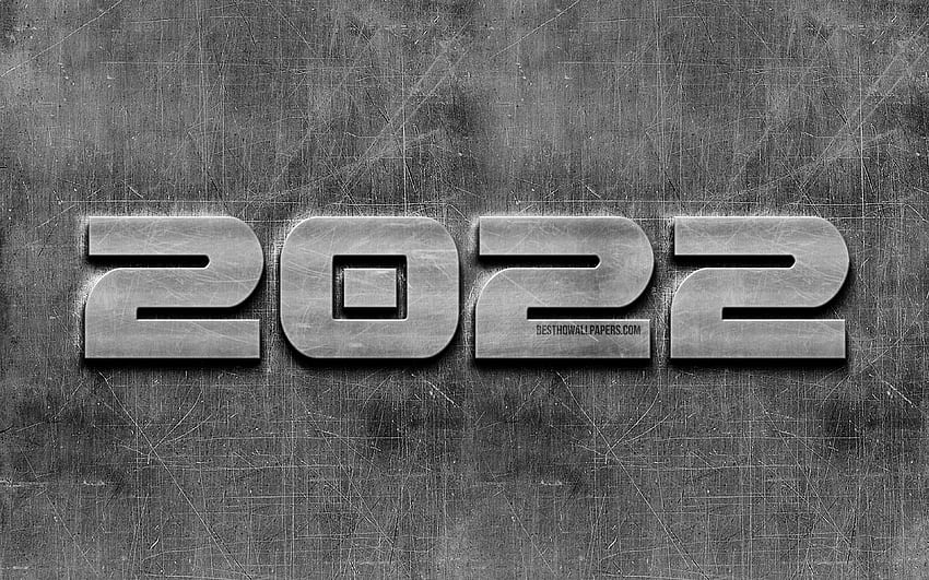 2022 金属 3 D 桁, , Happy New Year 2022, 灰色の金属の背景, 2022 概念, 3D アート, 2022 新年, 2022 年の数字, 2022 金属の背景に, 2022 年の数字 高画質の壁紙