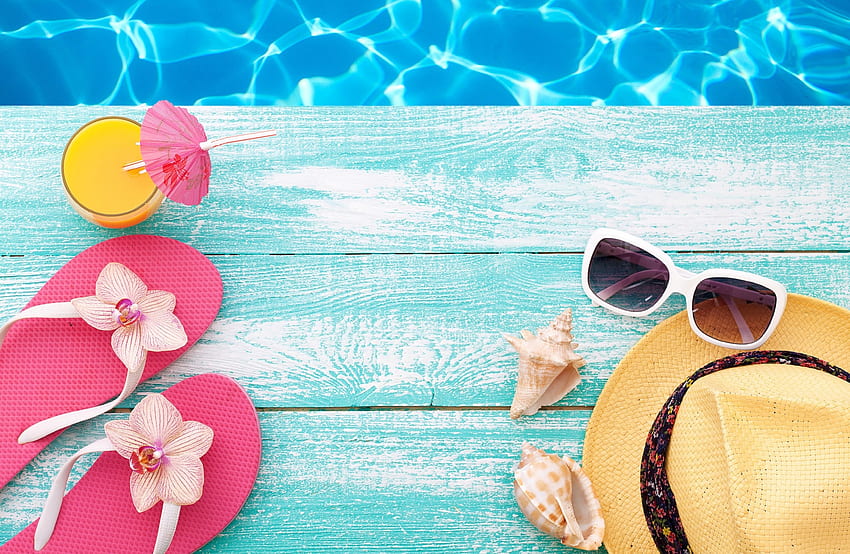 Summer, marine, accessories, pool, vacation, seashells HD wallpaper