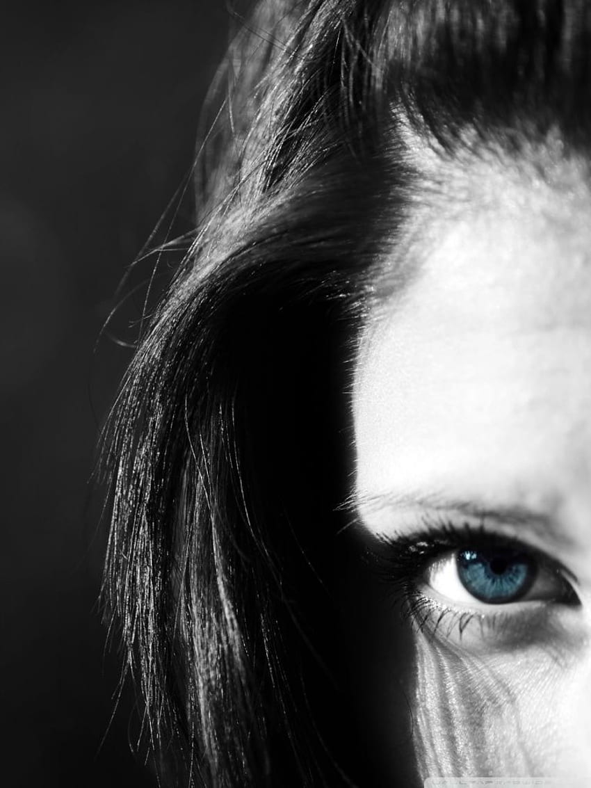 Blue eye, black and white, face, female, girl, HD phone wallpaper