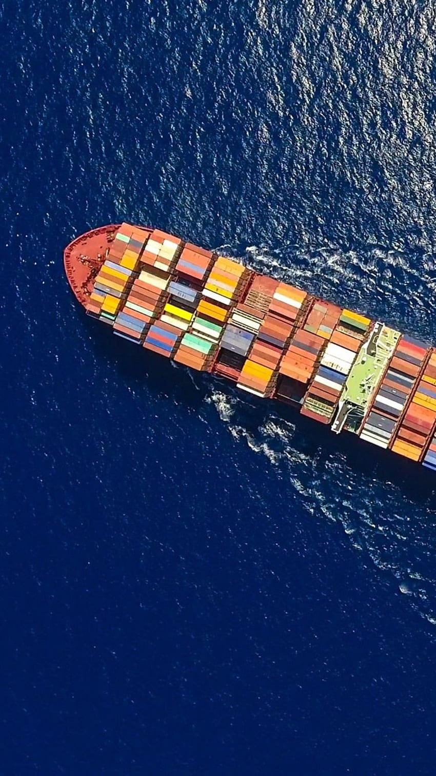 Cargo ship, sea, top view HD phone wallpaper