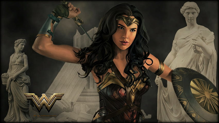 Wonder Woman Defends Paradise Island, amazonka wojownik, Wonder Woman, nexus, komiksy dc, fan art, rajska wyspa, tła, , kreskówki, tylko 1920x1080, anime, diana prince, amazonka Tapeta HD