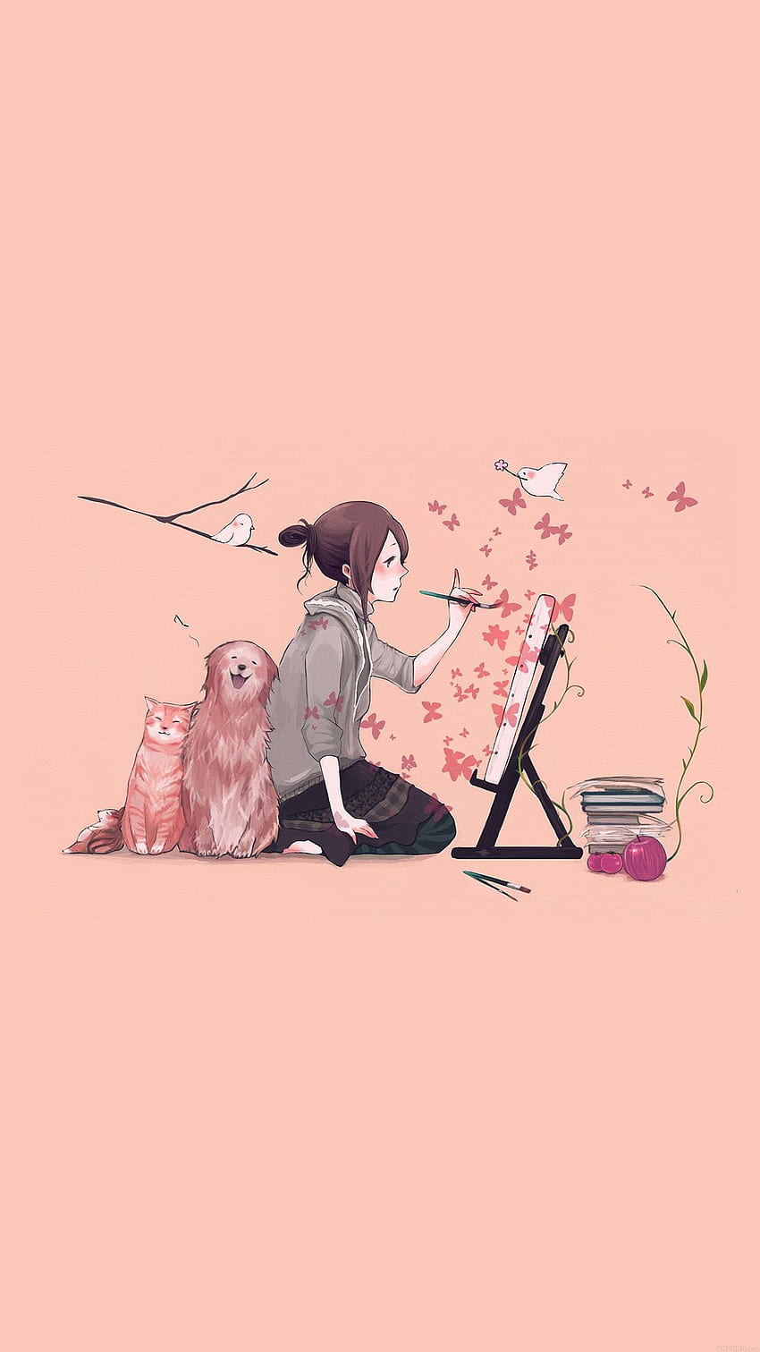 Illustrator Dog Cat Pink Art Illust, Dog Cartoon HD phone wallpaper