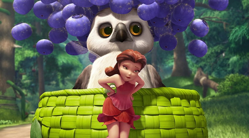 Tinker Bell and the Legend of the NeverBeast (2014), tinkerbell, baby, disney, berry, owl, the legend of the neverbeast, peri, keranjang, ungu, fantasi, coklat kekuningan, hijau, film, buah Wallpaper HD