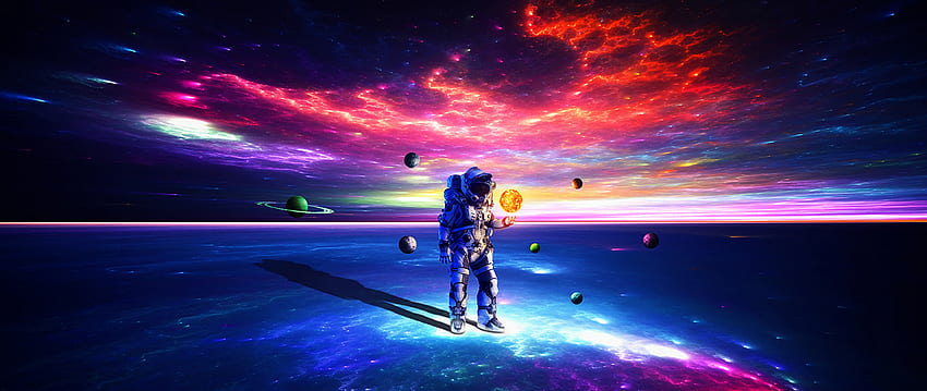 Astronaut, space suit, dark, landscape, art , , Dual Wide, , 2560 X 1080 Art HD wallpaper