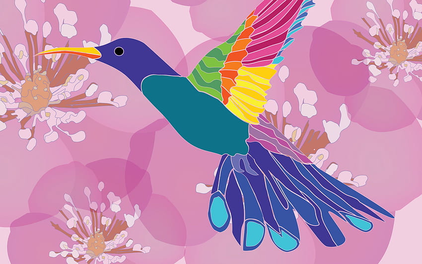 Floral Hummingbird, girly, colorful, bird, feminine, spring, pink, flower, hummingbird, flowers HD wallpaper