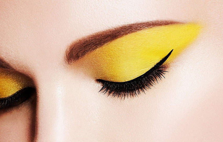eyes, yellow, arrows, makeup, eyebrows, shadows HD wallpaper