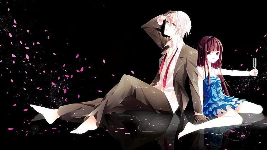 Boy and Girl Romance Petals Anime Background. HD wallpaper