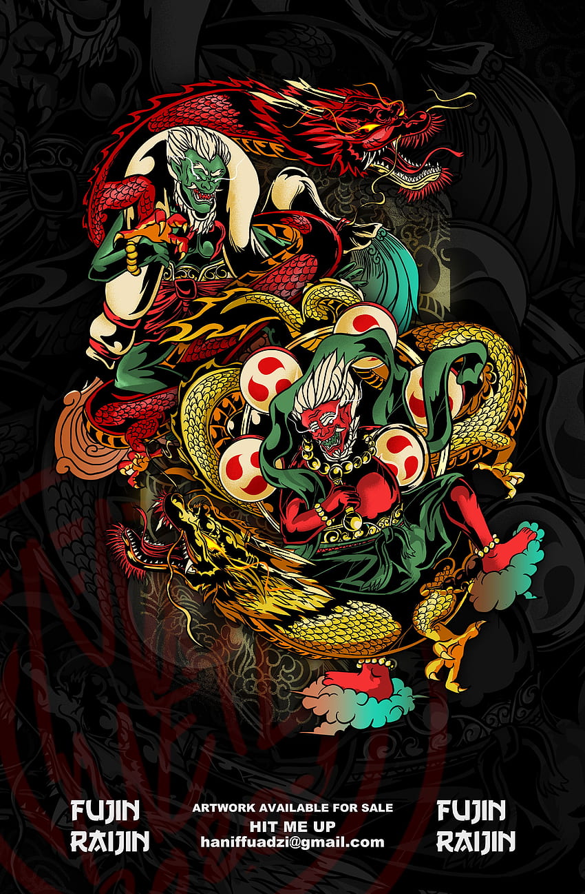 FUJIN ET RAIJIN. Tatouages ​​​​dos pour les gars, tatouages ​​​​de dragon japonais, Fujin et raijin Fond d'écran de téléphone HD