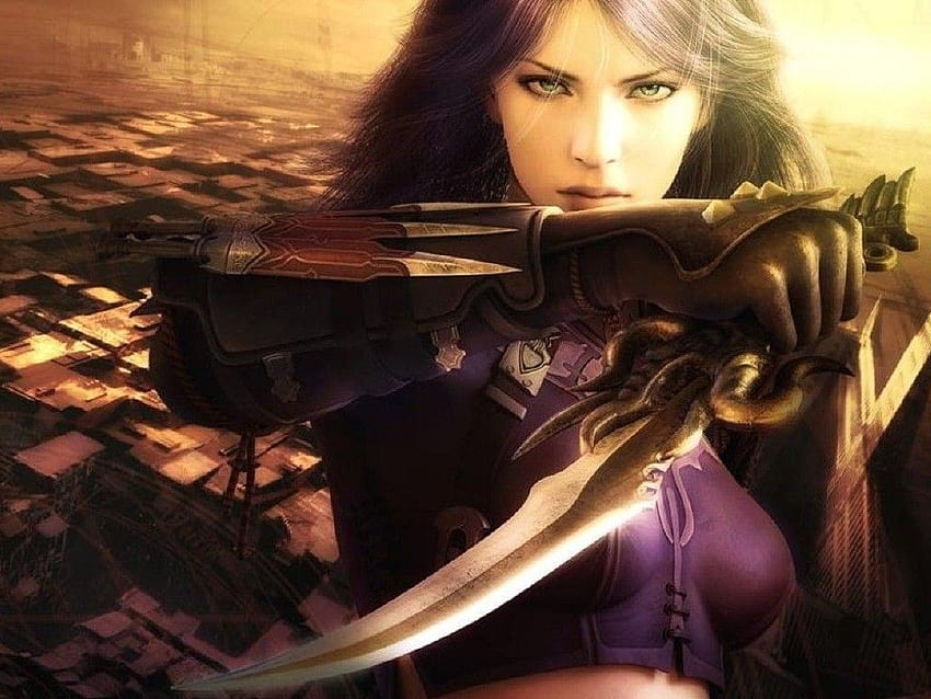 Guildwars, computer generated, cute, girl, warrior, purple hair, Female Ninja HD wallpaper