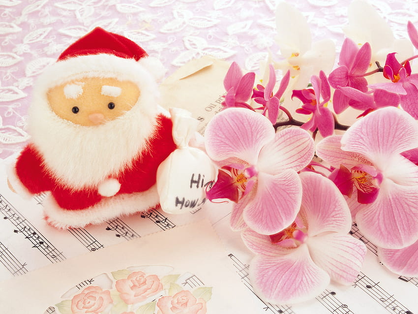 Santa kecil, liburan, natal, santa, bunga Wallpaper HD