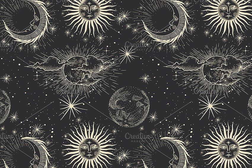 Space pattern set. art, Computer , Witchy, Celestial Art HD wallpaper