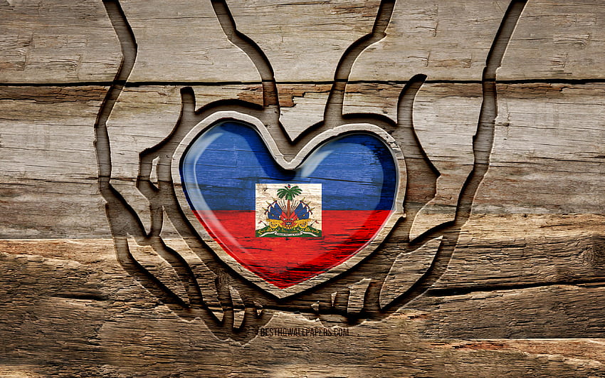 Ich liebe Haiti, Holzschnitzhände, Tag von Haiti, haitianische Flagge, Flagge von Haiti, Pass auf Haiti auf, kreativ, Haiti-Flagge, Haiti-Flagge in der Hand, Holzschnitzerei, nordamerikanische Länder, Haiti HD-Hintergrundbild
