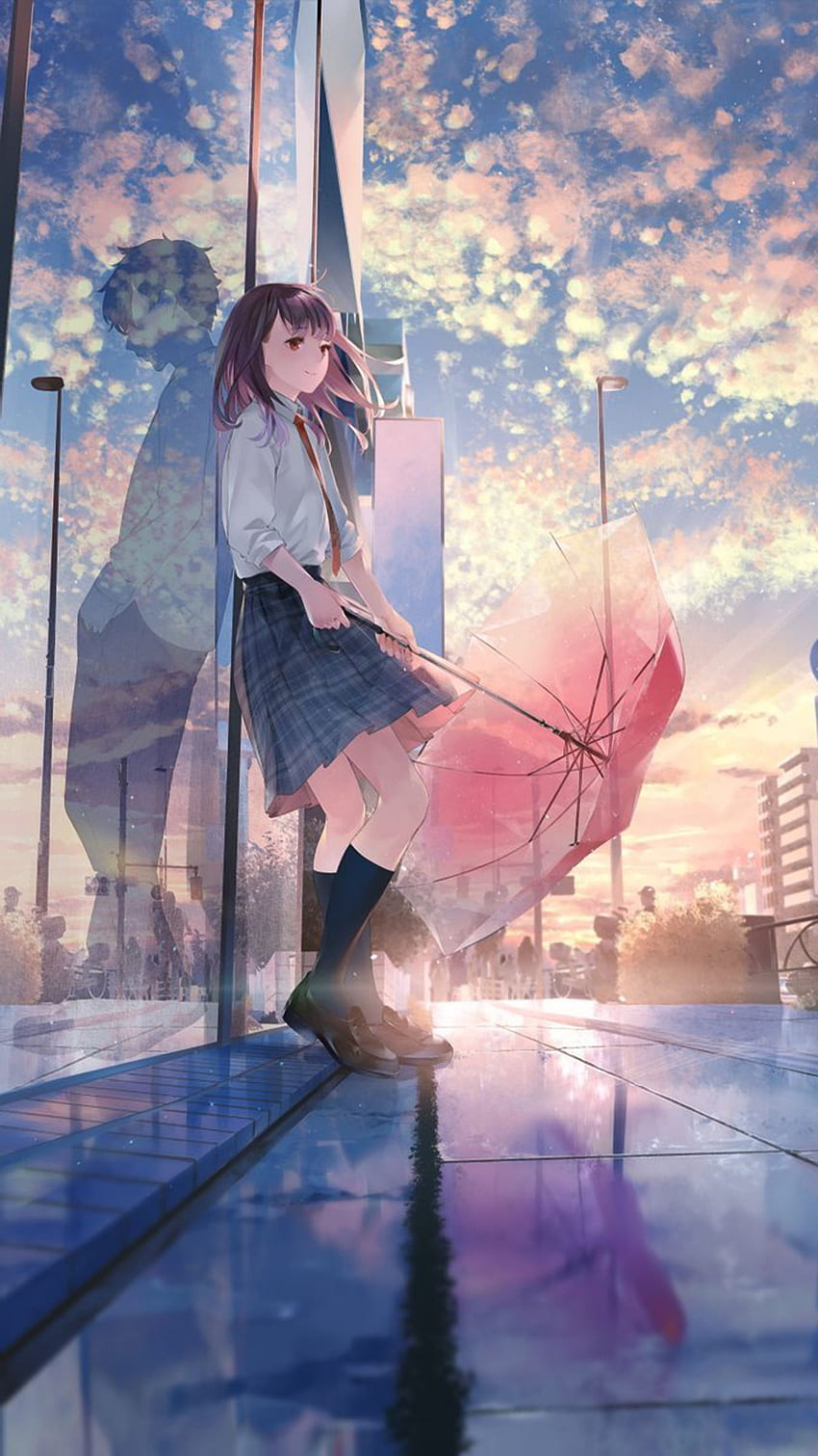 Anime Girl with Umbrella Raining Beach 4K Wallpaper iPhone HD Phone 6190f