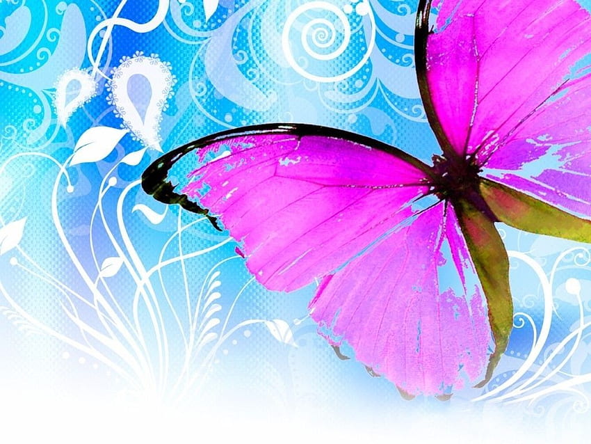 kerry oest sur Papillons. Papillon, papillon bleu et rose Fond d'écran HD