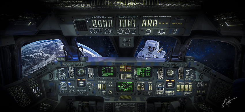 Wnętrze promu kosmicznego, kokpit statku kosmicznego Tapeta HD