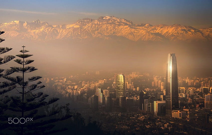 light, mountains, the city, fog, haze, Chile, Santiago for , section город HD wallpaper