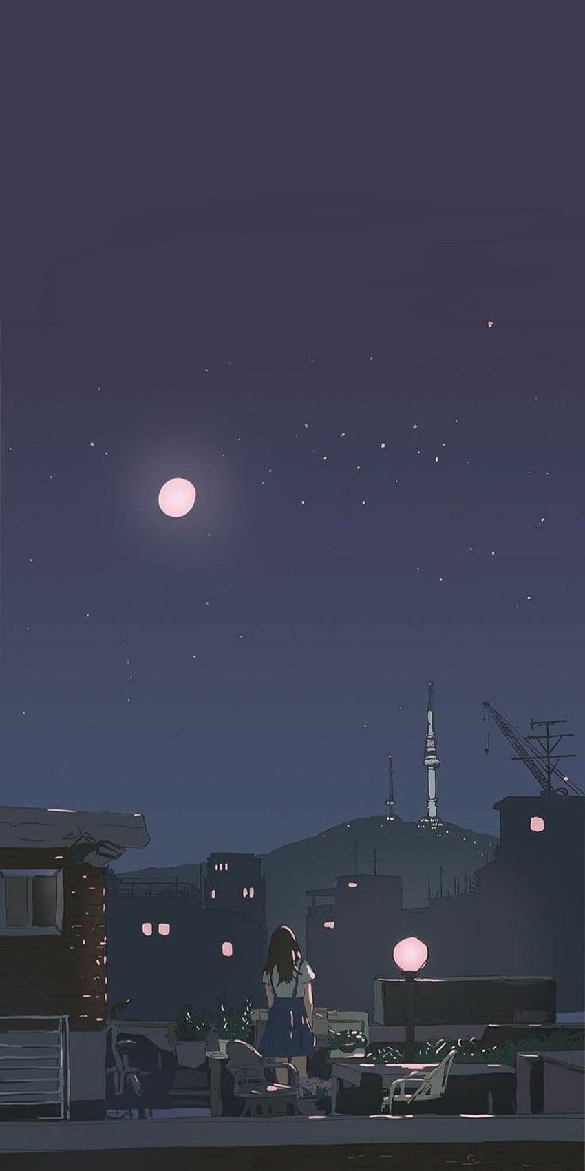 Pełnia Księżyca Aesthetic Anime, Pemandangan Anime Tapeta na telefon HD