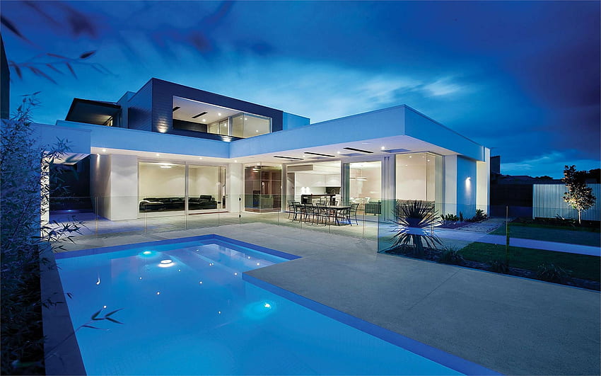 Moderne Villa mit Pool HD-Hintergrundbild