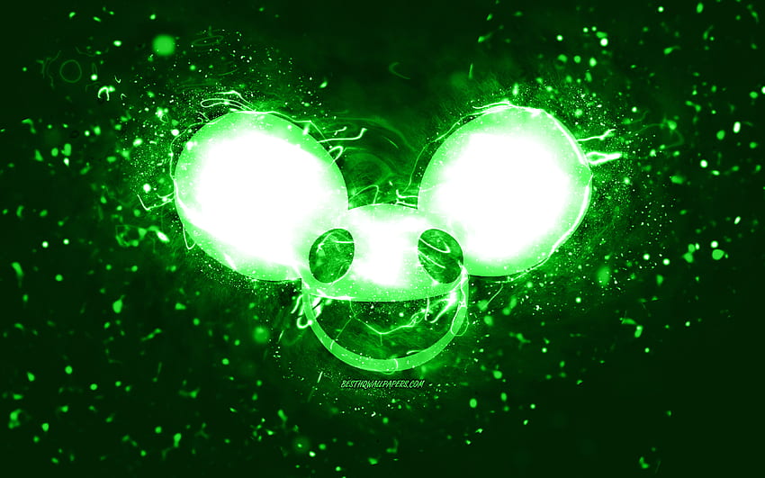 Grünes Deadmau5-Logo, kanadische DJs, grüne Neonlichter, kreativer, grüner abstrakter Hintergrund, Joel Thomas Zimmerman, Deadmau5-Logo, Musikstars, Deadmau5 HD-Hintergrundbild