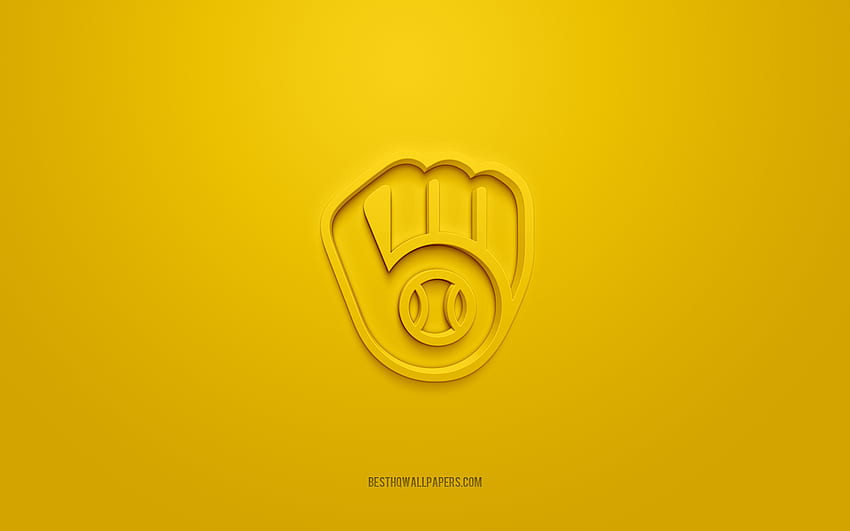 Milwaukee Brewers 엠블럼, 독창적인 3D 로고, 노란색 배경, 미국 야구 클럽, MLB, Milwaukee, USA, Milwaukee Brewers, 야구, Milwaukee Brewers 휘장 HD 월페이퍼