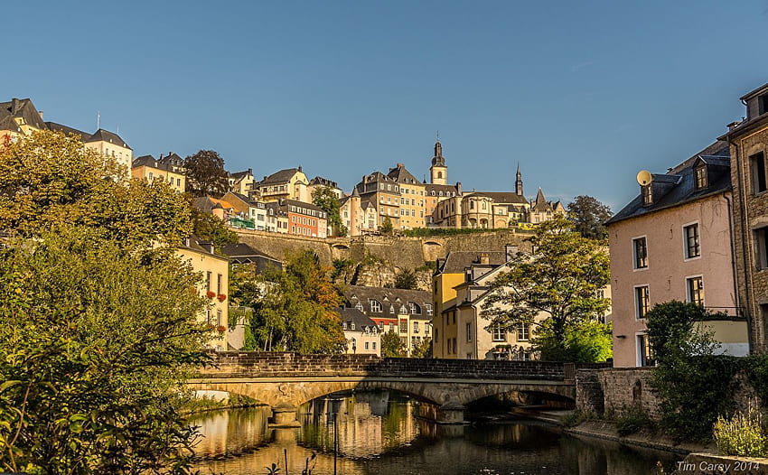 Luxembourg Grund bridge Rivers Cities Houses HD wallpaper