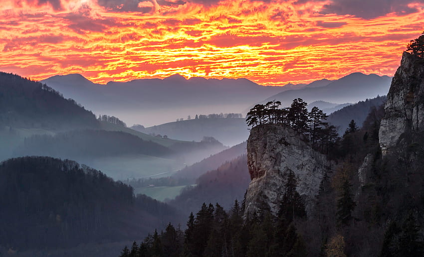 Nature, Ciel, Montagnes, Nuages, Dawn, Brouillard Fond d'écran HD