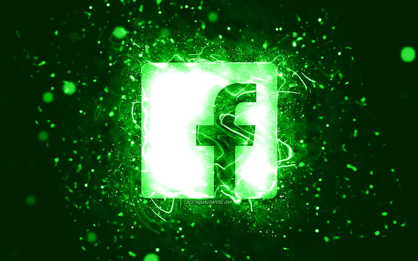 Facebook green logo, , green neon lights, creative, green abstract background, Facebook logo, social network, Facebook HD wallpaper