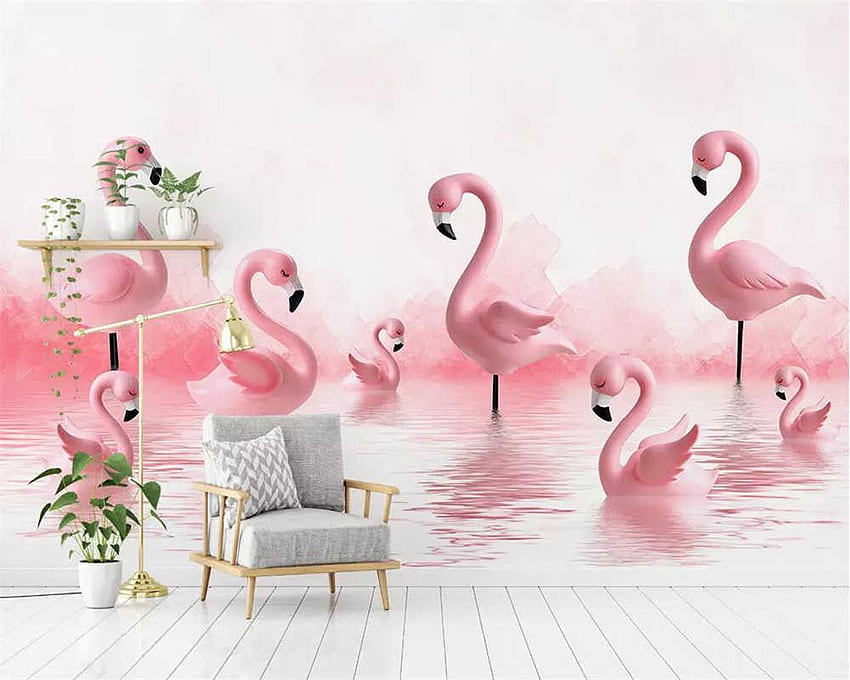 Beibehang mural modern 3D flamingo children room, Cute Flamingo HD wallpaper