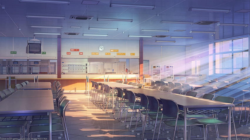 Ruang Makan Sekolah Anime, Lorong Sekolah Anime Wallpaper HD
