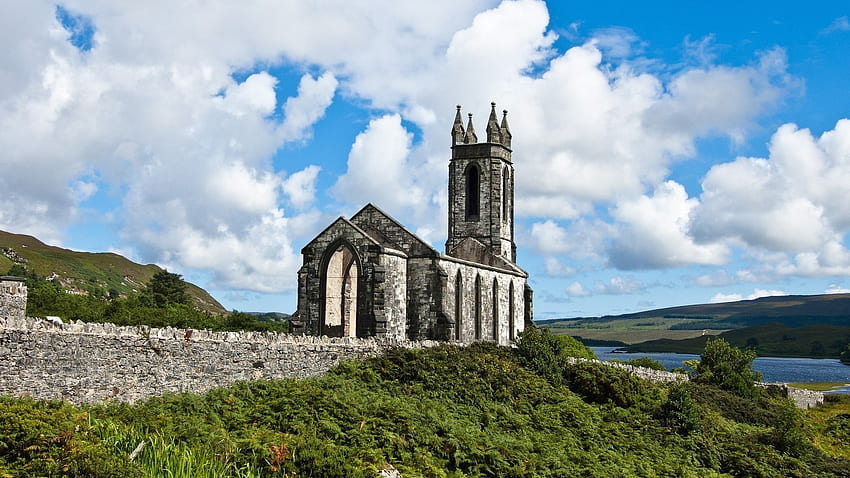 İskoçya'da terk edilmiş kilise, nehir, terk edilmiş, taş, duvar, gökyüzü, çimen, kilise HD duvar kağıdı