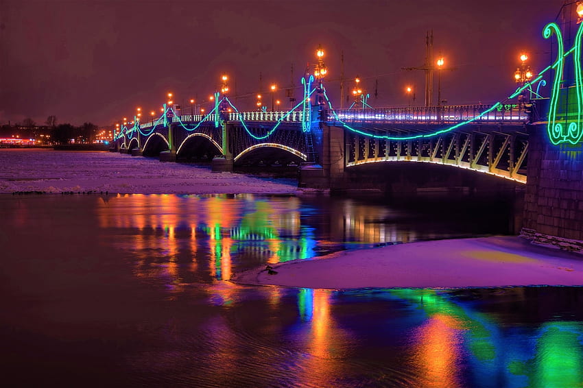 Beleuchtete Brücke zu Weihnachten, um, Weihnachten, beleuchtet, Brücke HD-Hintergrundbild