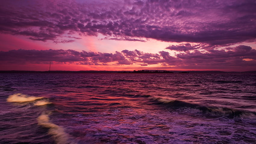 Calm sunset, seascape, pinkish clouds and sky HD wallpaper